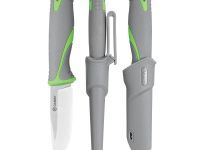 Нож Ganzo Fixed/Case, сталь 9Cr14Mov, рукоять прорезиненный пластик, серо-зеленый