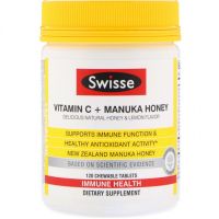Swisse, Ultiboost, витамин C и мед манука, натуральный вкус меда и лимона, 120 жевательных таблеток