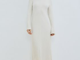 Расклёшенное платье в рубчик, Бежевый