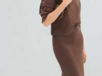 Вязаная юбка миди, Коричневый