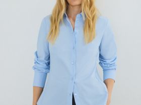 Приталенная рубашка из хлопка, Голубой