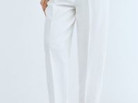 Зауженные брюки с поясом, Белый