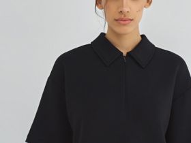 Поло с воротником на молнии, Черный