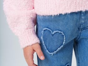 Брюки текстильные джинсовые утепленные флисом для девочек