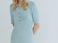 Платье в рубчик с воротником поло, Зеленый