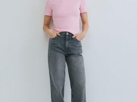 Футболка в рубчик, Розовый