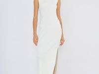 Вязаное платье в рубчик с воротником-стойкой, Белый