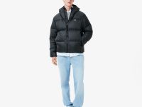 Мужской короткий влагоотталкивающий и ветроустойчивый пуховик Lacoste с капюшоном