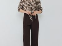 Блузка из вискозы с узлом-завязкой, Бежевый