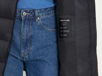 Пуховое полупальто с поясом приталенного силуэта