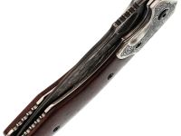 Складной нож Витязь, сталь дамаск, рукоять дерево, художественное травление