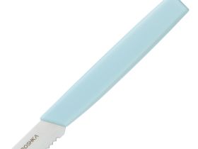 Нож кухонный серрейтор для фруктов и овощей Okroshka Salad 10 см, сталь 5cr15mov, рукоять пластик, голубой