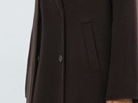 Длинное двубортное пальто с шарфом, Коричневый