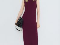 Вязаное платье в рубчик с воротником-стойкой, Фиолетовый