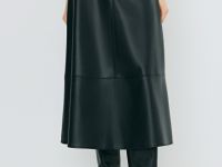 Юбка миди А-силуэта из искусственной кожи, Черный