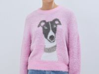Пушистый джемпер с принтом собаки, Розовый