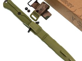 Тактический нож Mr.Blade Leshiy serrated blackwash, сталь AUS-8, рукоять OD Green Elastron