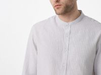 Рубашка из смесового льна с воротником мао, Бежевый