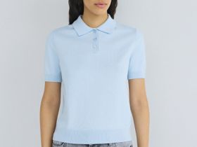 Базовый джемпер поло с коротким рукавом, Голубой