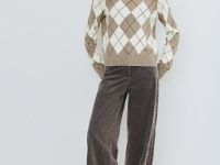 Джемпер с ромбами из пряжи с шерстью, Бежевый