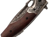 Складной нож Витязь, сталь дамаск, рукоять дерево, художественное травление