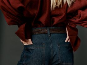 Широкие джинсы Wide leg с плетёным ремнём, Синий