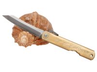 Складной нож Nagao Higonokami Damascus hand forging, 80мм, сталь Aogami, рукоять латунь