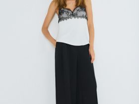 Атласный топ с кружевом, Бежевый