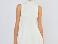 Вязаное платье с воротником-стойкой, Белый