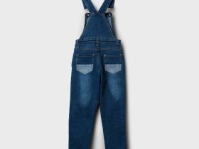 Полукомбинезон текстильный джинсовый утепленный флисом для девочек