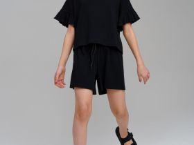 Комплект трикотажный для девочек: фуфайка (футболка), шорты