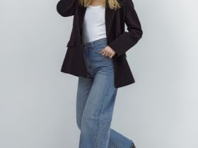 Широкие джинсы с высокой посадкой, Голубой