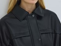 Куртка-рубашка на кулиске из искусственной кожи, Черный