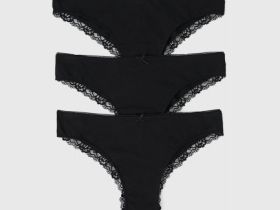 Трусы-бразилиана с мягкой резинкой, 3 шт., Черный