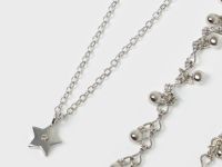 Двойное колье с подвесками для девочек, 2 шт., Серебряный