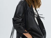 Рубашка из искусственной кожи с бахромой, Коричневый