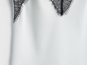 Сатиновый топ с кружевом, Белый