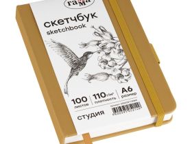 Скетчбук Гамма "Студия" А6 100 л 110 г, золото, твердая обложка, на резинке, белая