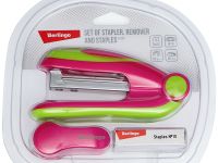 Набор Berlingo "Fuze" степлер №10 до 15 л., розовый; антистеплер; скобы №10; блистер