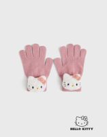 Розовые перчатки с пушистой аппликацией Hello Kitty для девочки Глория Джинс