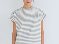 Футболка в полоску со спущенным плечом, Бежевый