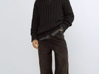 Вязаный джемпер поло с косами, Зеленый