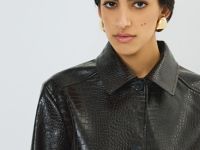 Куртка из искусственной кожи с тиснением под крокодила, Коричневый