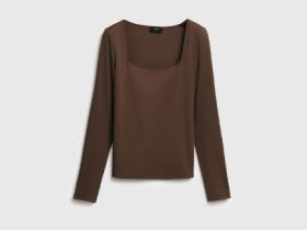 Лонгслив с квадратным вырезом, Коричневый