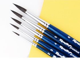 Кисть белка №7 круглая удлиненная Roubloff premium ручка синяя короткая