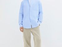 Рубашка из хлопка с накладным карманом, Голубой
