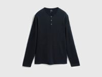 Лонгслив с воротником хенли, Черный