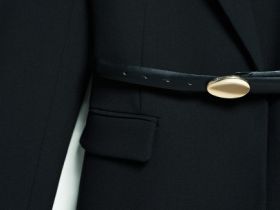 Двубортный жакет с поясом, Черный