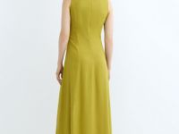 Платье из смесового льна с вырезом каре, Желтый