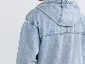 Джинсовая куртка на молнии с капюшоном, Голубой